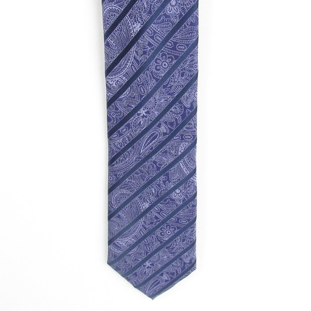Astor & Black Handmade Silk Purple Paisley Stripes Tie 60" L